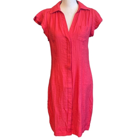 BCBGmaxazria Red Orange Button Down Collared Knit Dress Women's Size 6 - Picture 1 of 8